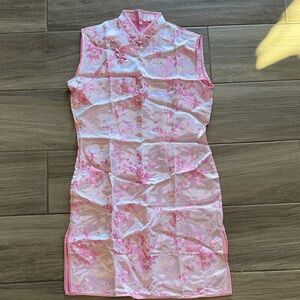 Elegant Pink Floral Cheongsam Dress